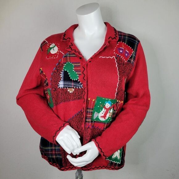 Designers Originals Sweaters - Designers Original Studios Joy Patchwork‎ Snowmen Cardigan